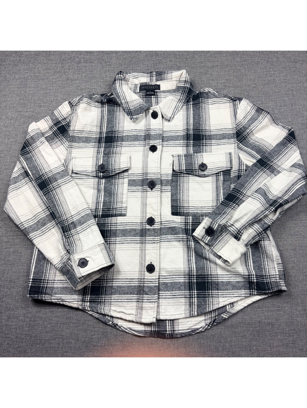 Sanctuary Women's Black and White Plaid Button-Up Shirt Jacket Large